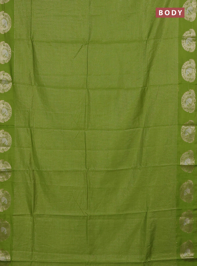 Semi chanderi saree light green and navy blue with allover small zari checked pattern and zari woven butta border