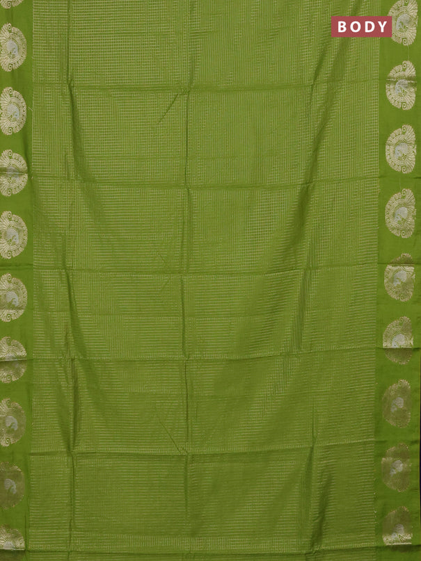 Semi chanderi saree light green and navy blue with allover small zari checked pattern and zari woven butta border
