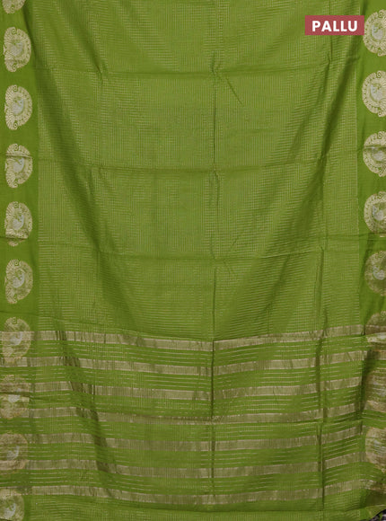 Semi chanderi saree light green and navy blue with allover small zari checked pattern and zari woven butta border