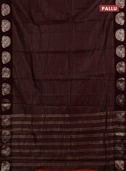 Semi chanderi saree deep wine shade and rust shade with allover small zari checked pattern and zari woven butta border