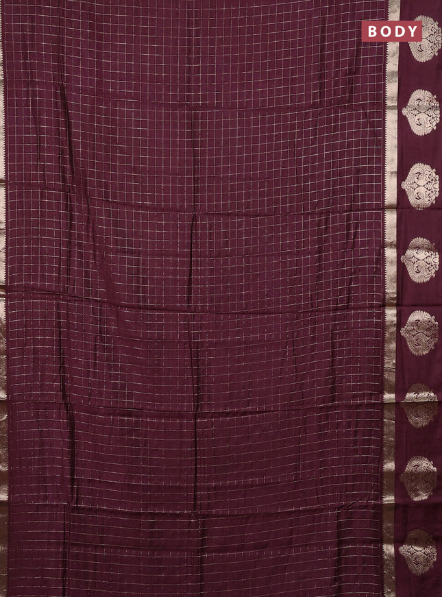 Semi chanderi saree deep maroon and rust shade with allover zari checked pattern and zari woven butta border