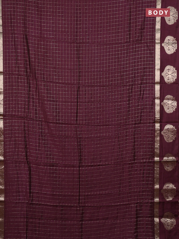 Semi chanderi saree deep maroon and rust shade with allover zari checked pattern and zari woven butta border