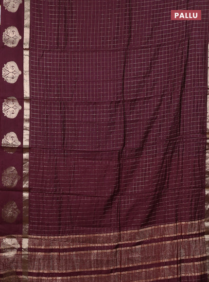 Semi chanderi saree deep maroon and rust shade with allover zari checked pattern and zari woven butta border