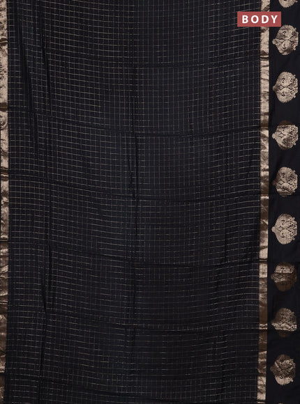 Semi chanderi saree black and red with allover zari checked pattern and zari woven butta border