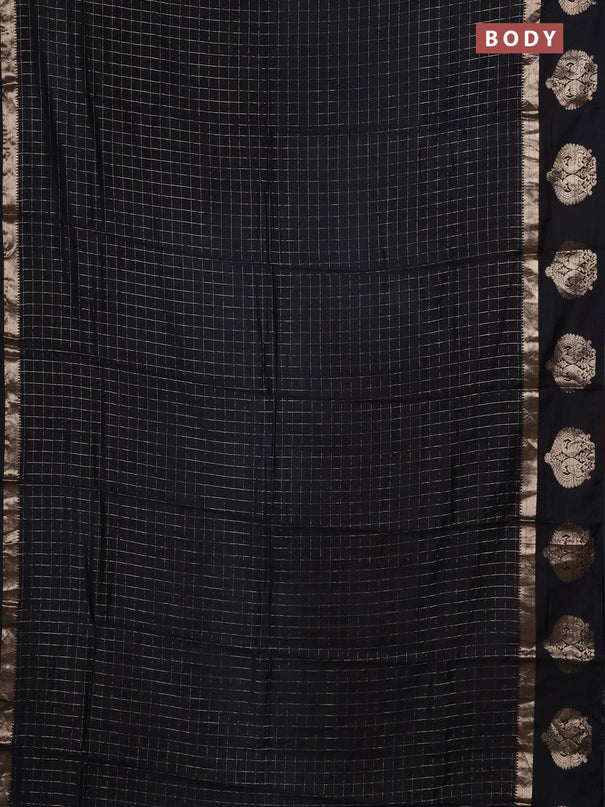 Semi chanderi saree black and red with allover zari checked pattern and zari woven butta border