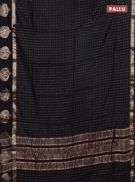 Semi chanderi saree black and red with allover zari checked pattern and zari woven butta border