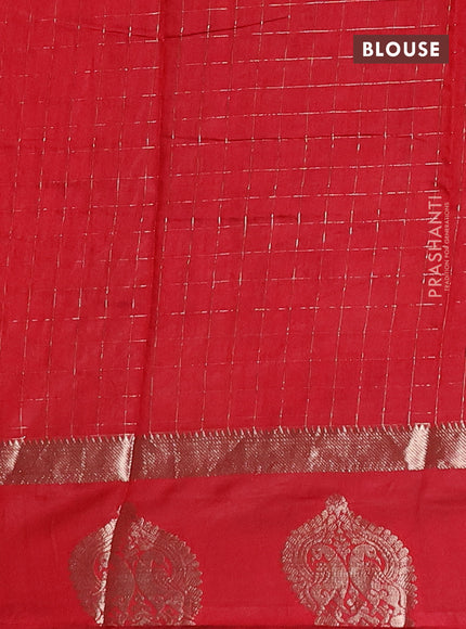 Semi chanderi saree black and red with allover zari checked pattern and zari woven butta border