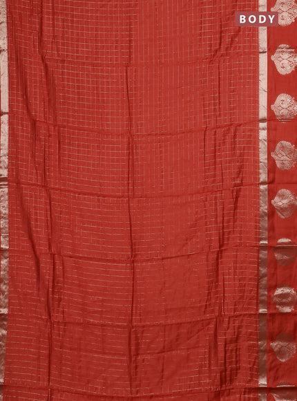 Semi chanderi saree rust shade and maroon with allover zari checked pattern and zari woven butta border
