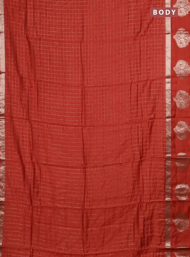 Semi chanderi saree rust shade and maroon with allover zari checked pattern and zari woven butta border