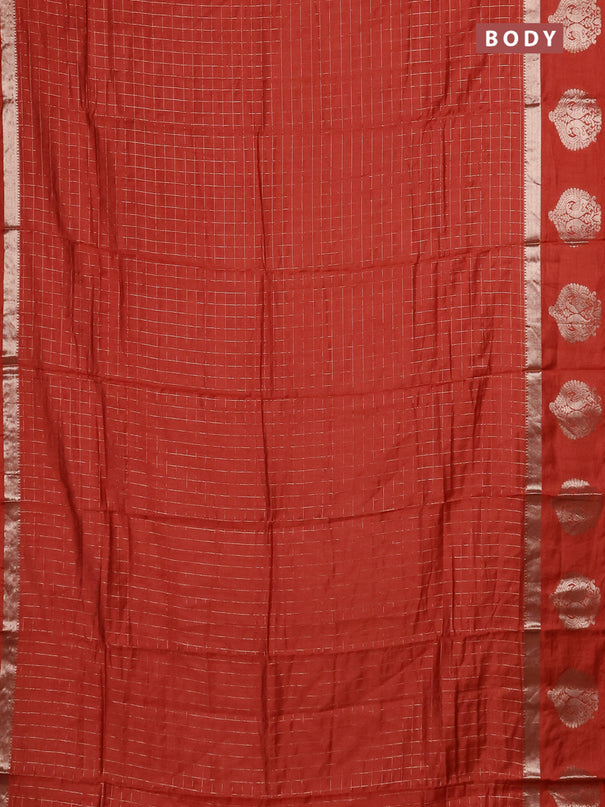 Semi chanderi saree rust shade and maroon with allover zari checked pattern and zari woven butta border