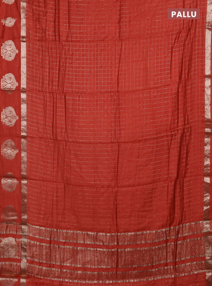 Semi chanderi saree rust shade and maroon with allover zari checked pattern and zari woven butta border