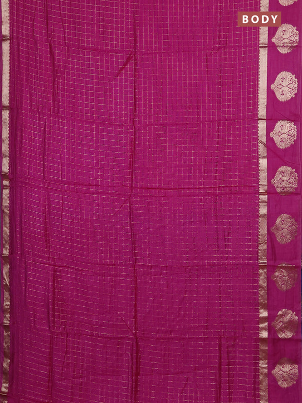 Semi chanderi saree pink and violet with allover zari checked pattern and zari woven butta border