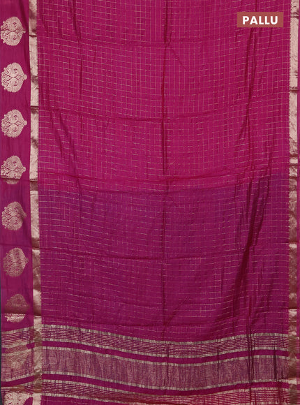 Semi chanderi saree pink and violet with allover zari checked pattern and zari woven butta border