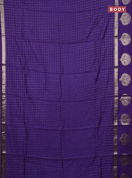 Semi chanderi saree violet and light green with allover zari checked pattern and zari woven butta border