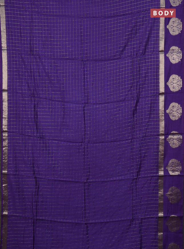 Semi chanderi saree violet and light green with allover zari checked pattern and zari woven butta border