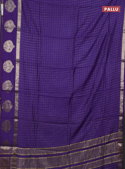 Semi chanderi saree violet and light green with allover zari checked pattern and zari woven butta border