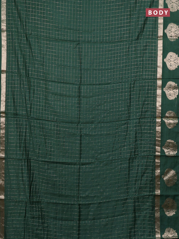 Semi chanderi saree green and dark pink with allover zari checked pattern and zari woven butta border