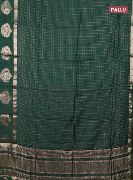 Semi chanderi saree green and dark pink with allover zari checked pattern and zari woven butta border