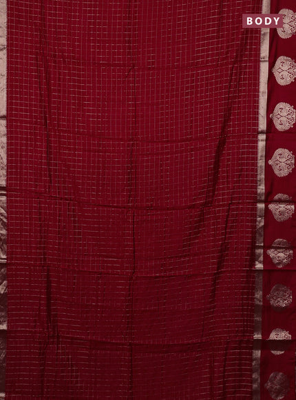 Semi chanderi saree red and green with allover zari checked pattern and zari woven butta border