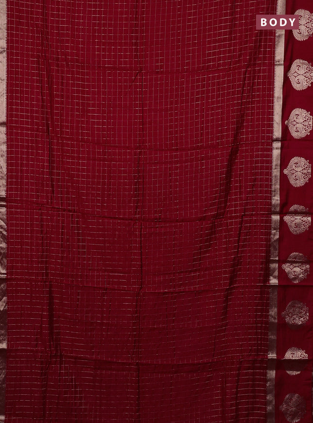 Semi chanderi saree red and green with allover zari checked pattern and zari woven butta border