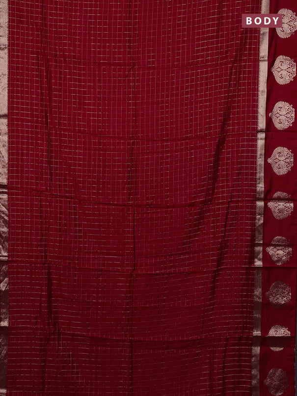 Semi chanderi saree red and green with allover zari checked pattern and zari woven butta border