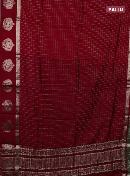 Semi chanderi saree red and green with allover zari checked pattern and zari woven butta border