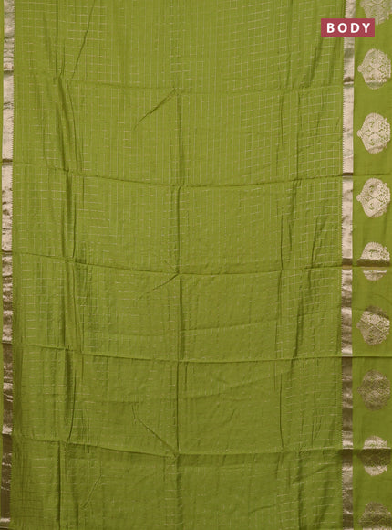 Semi chanderi saree light green and violet with allover zari checked pattern and zari woven butta border