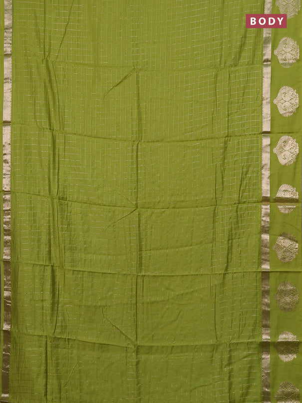 Semi chanderi saree light green and violet with allover zari checked pattern and zari woven butta border
