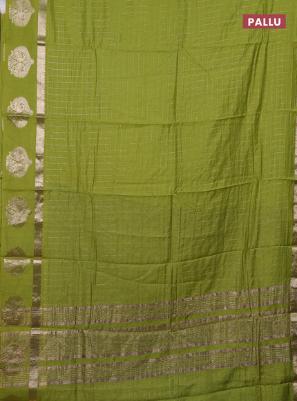 Semi chanderi saree light green and violet with allover zari checked pattern and zari woven butta border