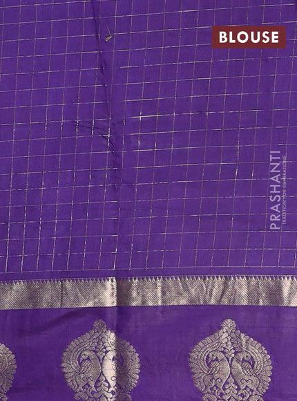 Semi chanderi saree light green and violet with allover zari checked pattern and zari woven butta border