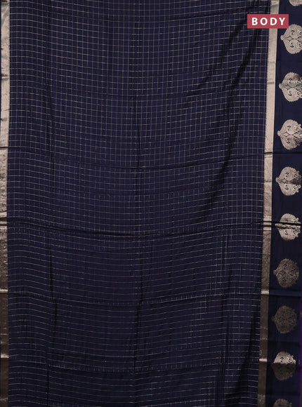 Semi chanderi saree navy blue and violet with allover zari checked pattern and zari woven butta border