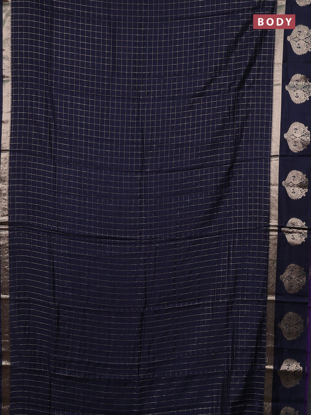Semi chanderi saree navy blue and violet with allover zari checked pattern and zari woven butta border