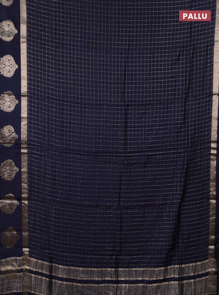 Semi chanderi saree navy blue and violet with allover zari checked pattern and zari woven butta border