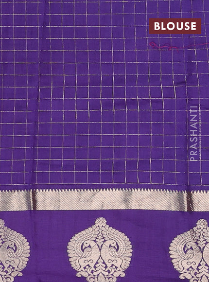 Semi chanderi saree navy blue and violet with allover zari checked pattern and zari woven butta border