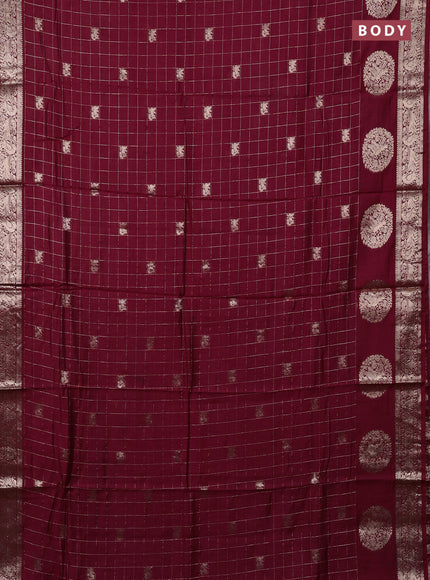 Semi chanderi saree deep maroon and green with allover zari checks & butta and zari woven butta border