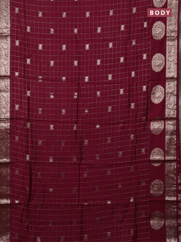 Semi chanderi saree deep maroon and green with allover zari checks & butta and zari woven butta border
