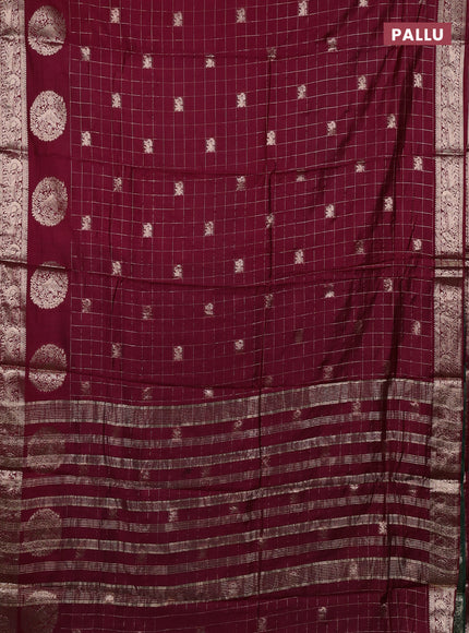 Semi chanderi saree deep maroon and green with allover zari checks & butta and zari woven butta border