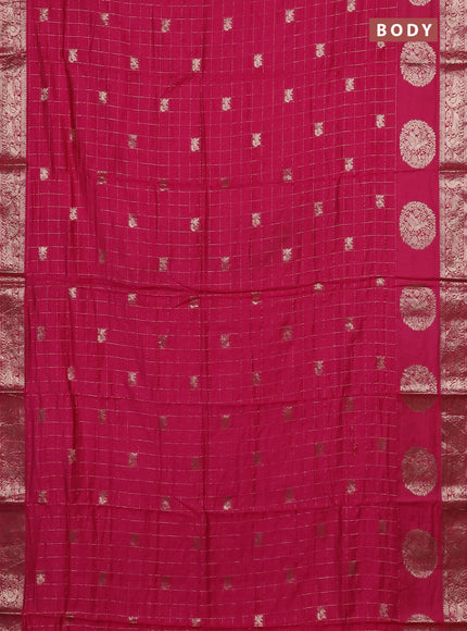 Semi chanderi saree dark pink and violet with allover zari checks & butta and zari woven butta border