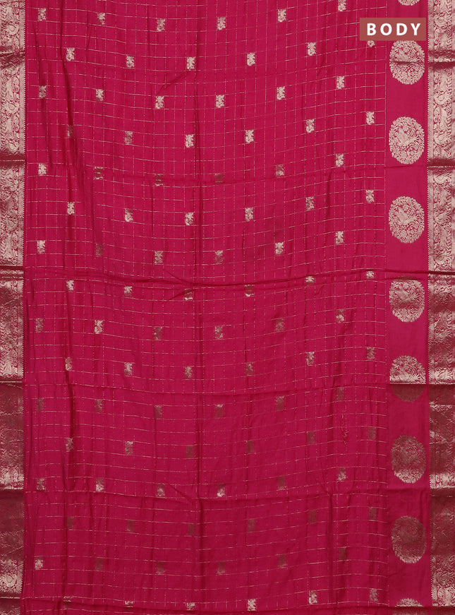 Semi chanderi saree dark pink and violet with allover zari checks & butta and zari woven butta border