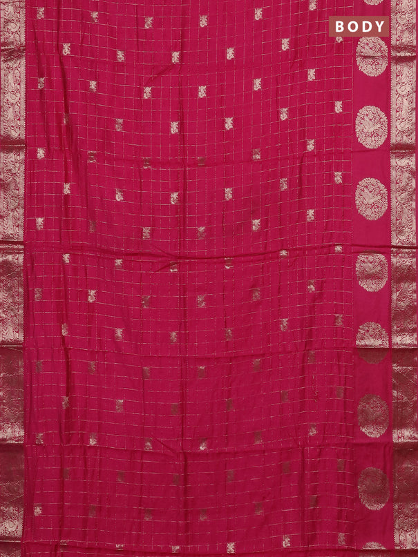 Semi chanderi saree dark pink and violet with allover zari checks & butta and zari woven butta border