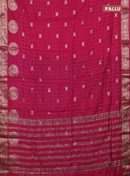 Semi chanderi saree dark pink and violet with allover zari checks & butta and zari woven butta border