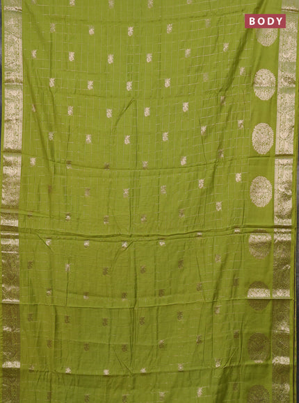 Semi chanderi saree light green and violet with allover zari checks & butta and zari woven butta border
