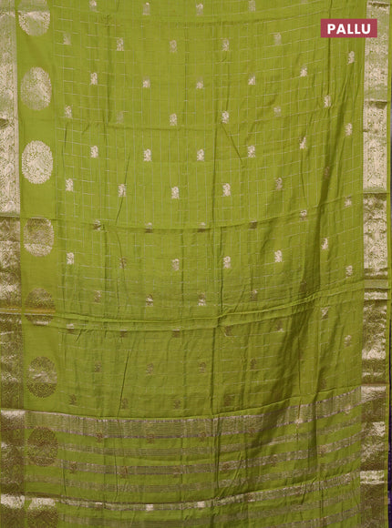 Semi chanderi saree light green and violet with allover zari checks & butta and zari woven butta border