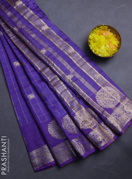 Semi chanderi saree violet and light green with allover zari checks & butta and zari woven butta border
