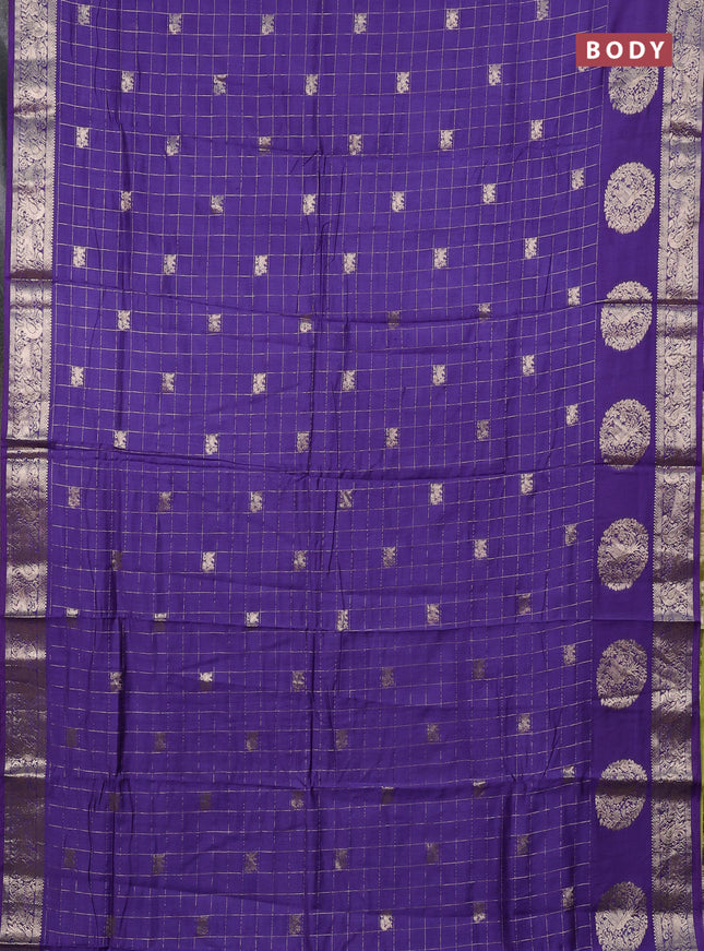 Semi chanderi saree violet and light green with allover zari checks & butta and zari woven butta border
