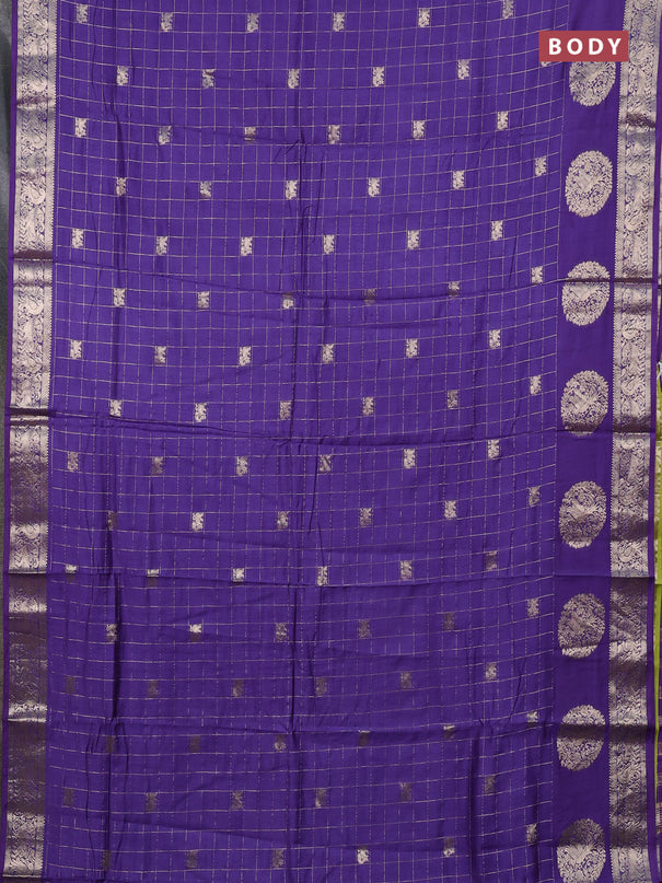 Semi chanderi saree violet and light green with allover zari checks & butta and zari woven butta border