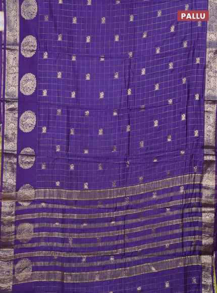 Semi chanderi saree violet and light green with allover zari checks & butta and zari woven butta border