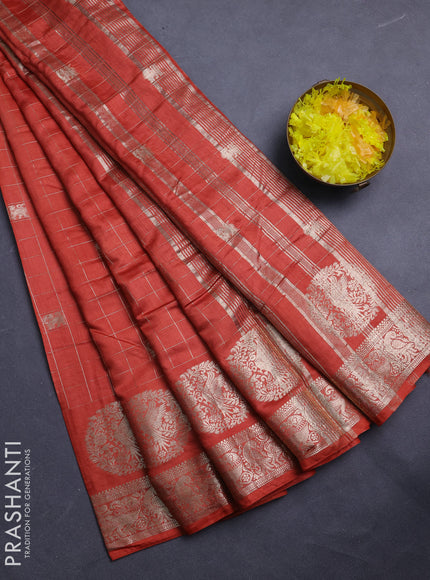 Semi chanderi saree rust shade and wine shade with allover zari checks & butta and zari woven butta border