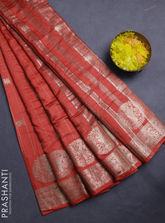 Semi chanderi saree rust shade and wine shade with allover zari checks & butta and zari woven butta border