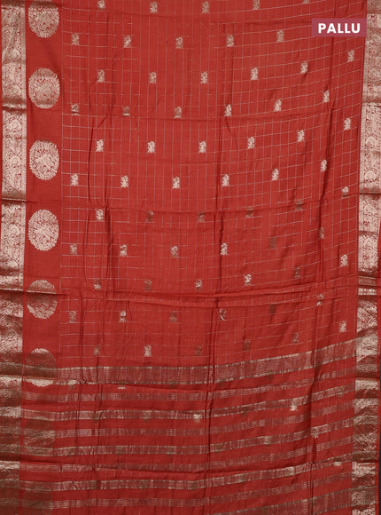 Semi chanderi saree rust shade and wine shade with allover zari checks & butta and zari woven butta border